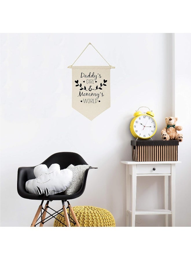 Topthink Daddy’s Girl and Mommy’s World - Canvas Hanging Flag Banner Wall Sign Decor Gift for Baby Kids Girl Nursery Teen Room Front Door - Gift for Girl from Dad Mom - Image 3